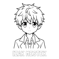 Online izdelana pobarvanka - Pobarvanka imena IZAK MESTEK in pobarvanka fanta v anime slogu