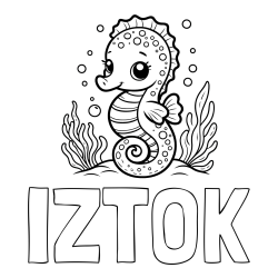 Online izdelana pobarvanka - Pobarvanka imena IZTOK in pobarvanka morskega konjička