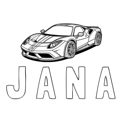 Online izdelana pobarvanka - Pobarvanka imena J A N A in pobarvanka čudovitega športnega avtomobila