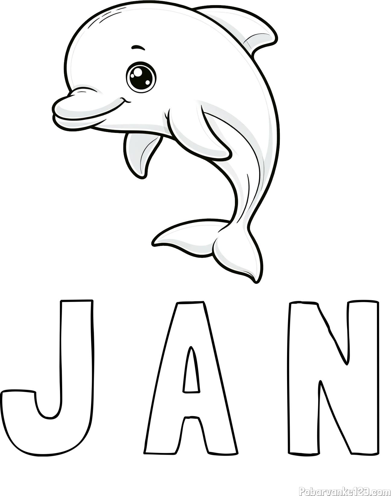 Pobarvanka imena J A N in otroška pobarvanka ljubkega delfina