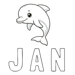 Online izdelana pobarvanka - Pobarvanka imena J A N in otroška pobarvanka ljubkega delfina