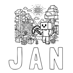 Online izdelana pobarvanka - Pobarvanka imena J A N in pobarvanka Minecraft sveta