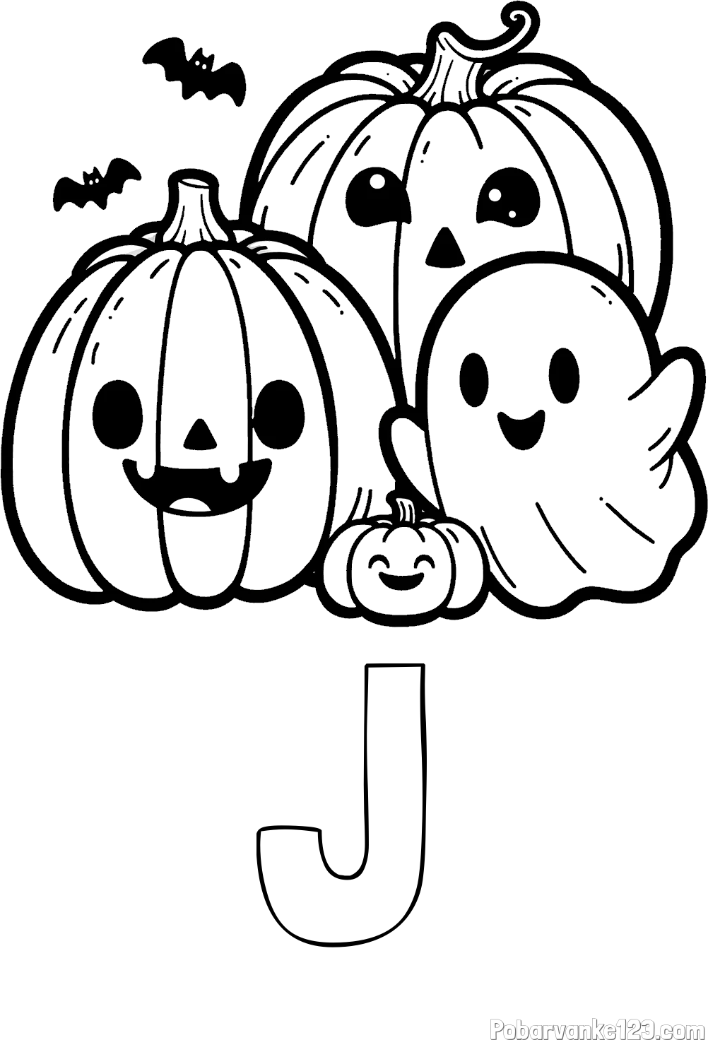 Pobarvanka imena J in pobarvanka duhca in buč za noč čarovnic