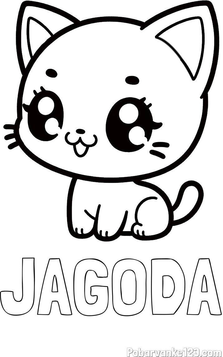 Pobarvanka imena JAGODA in pobarvnaka ljubke muce v anime slogu