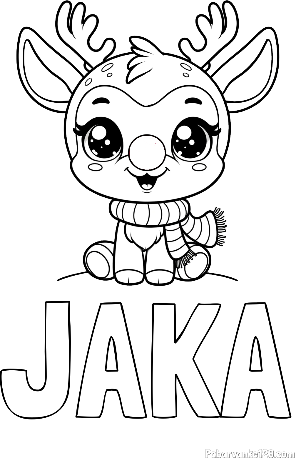 Pobarvanka imena JAKA in otroška pobarvanka jelenčka Rudolfa s šalom okoli vratu