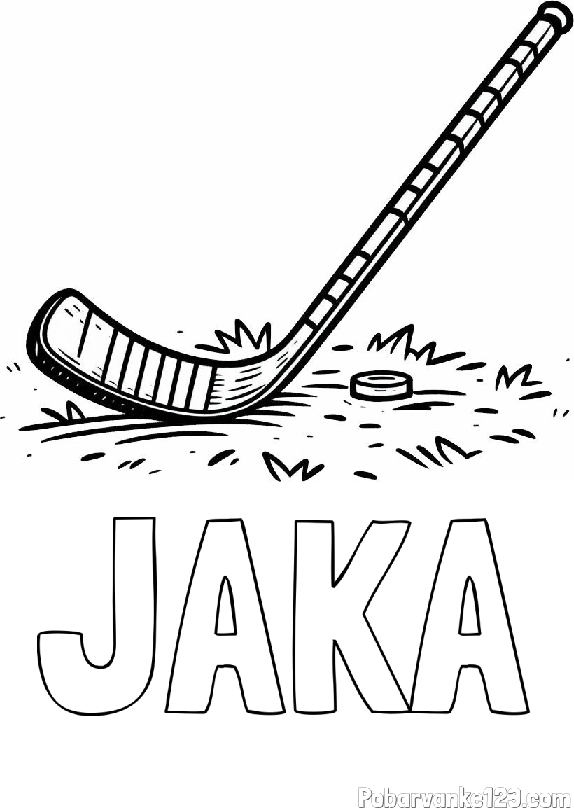 Pobarvanka imena JAKA in pobarvanka hokejske palice na travi