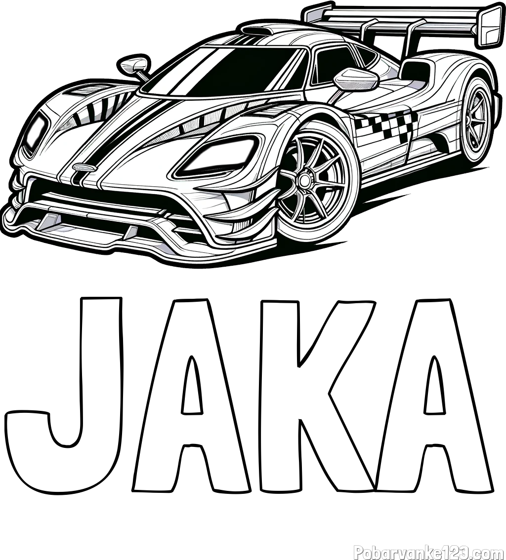 Pobarvanka imena JAKA in pobarvanka modernega športnega avtomobila
