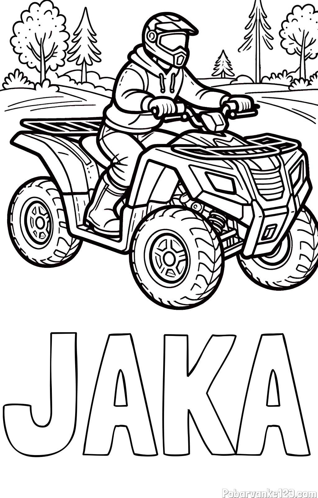 Pobarvanka imena JAKA in pobarvanka motorista na štirikolesniku