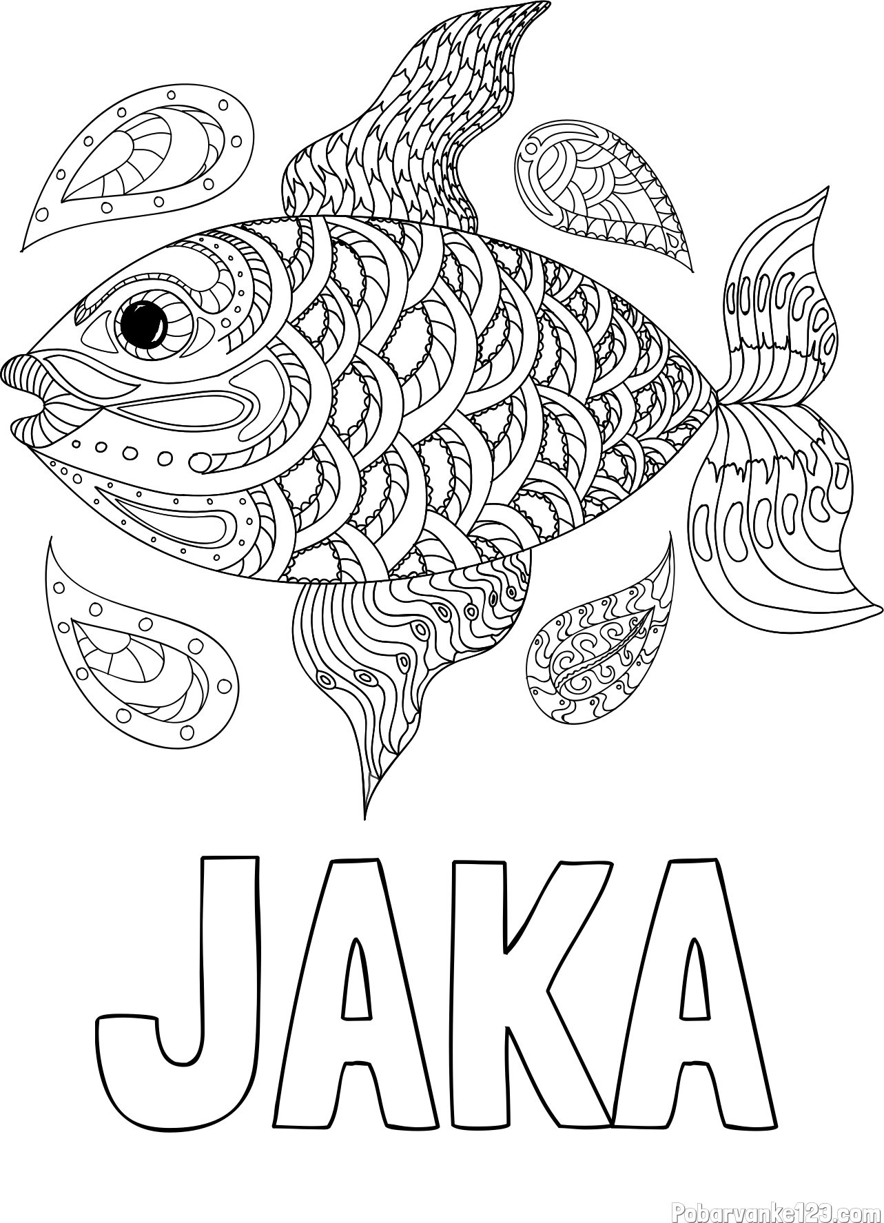 Pobarvanka imena JAKA in pobarvanka pisane ribe