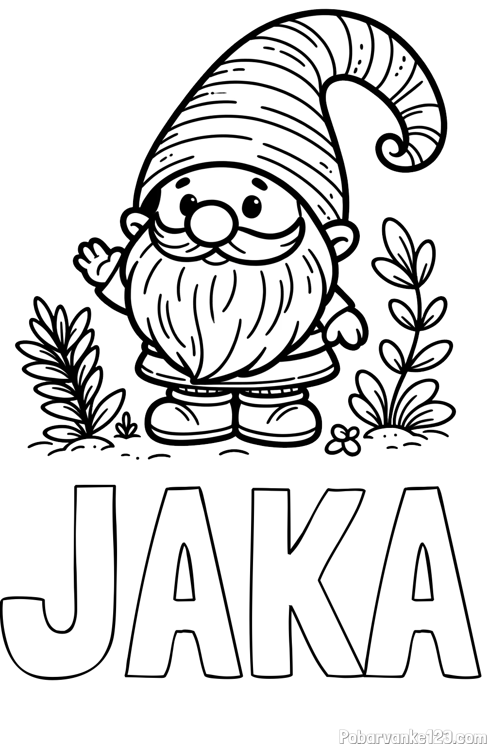 Pobarvanka imena JAKA in pobarvanka prijaznega škrata oz. palčka