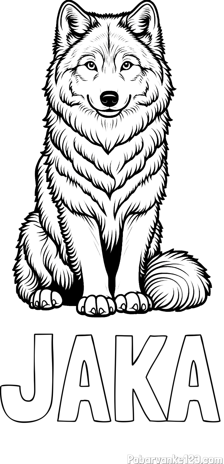 Pobarvanka imena JAKA in pobarvanka prijaznega volka