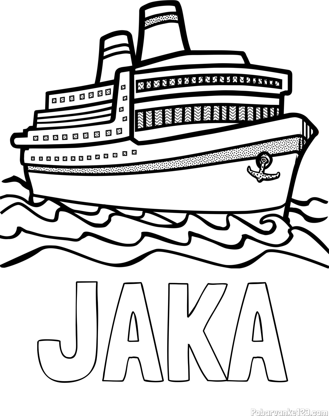 Pobarvanka imena JAKA in pobarvanka velike potniške ladje