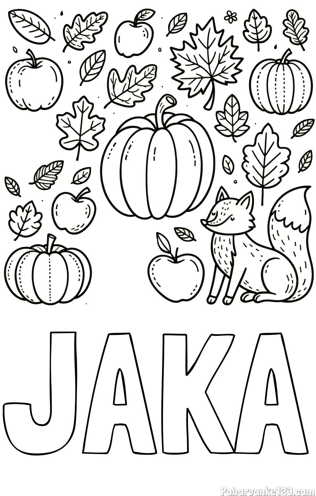 Pobarvanka imena JAKA in pobarvanka z motivom jeseni
