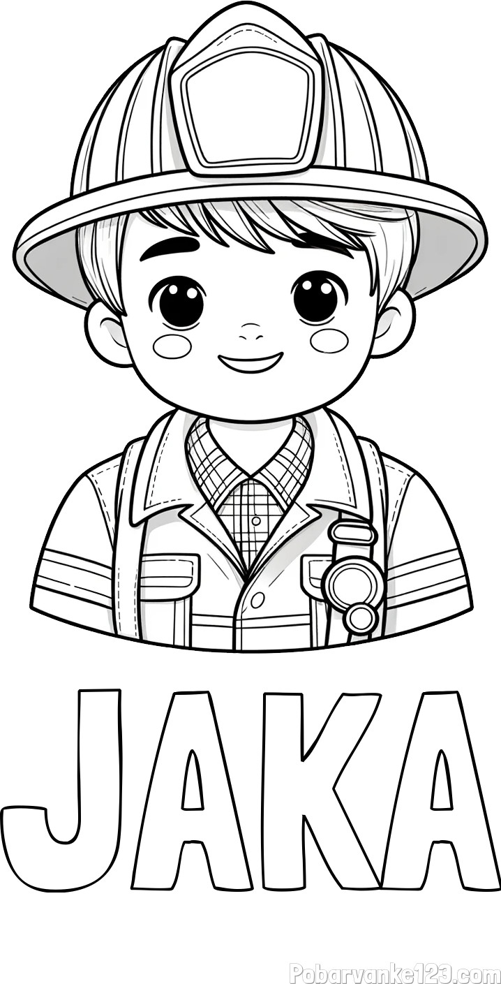 Pobarvanka imena JAKA ter gasilca