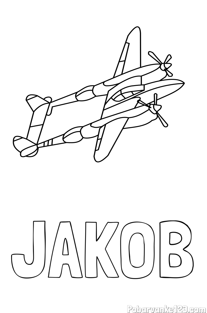 Pobarvanka imena JAKOB in pobarvanka bojnega letala