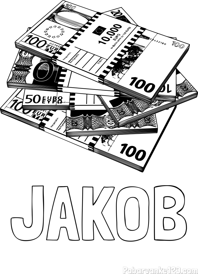 Pobarvanka imena JAKOB in pobarvanka evrskih bankovcev