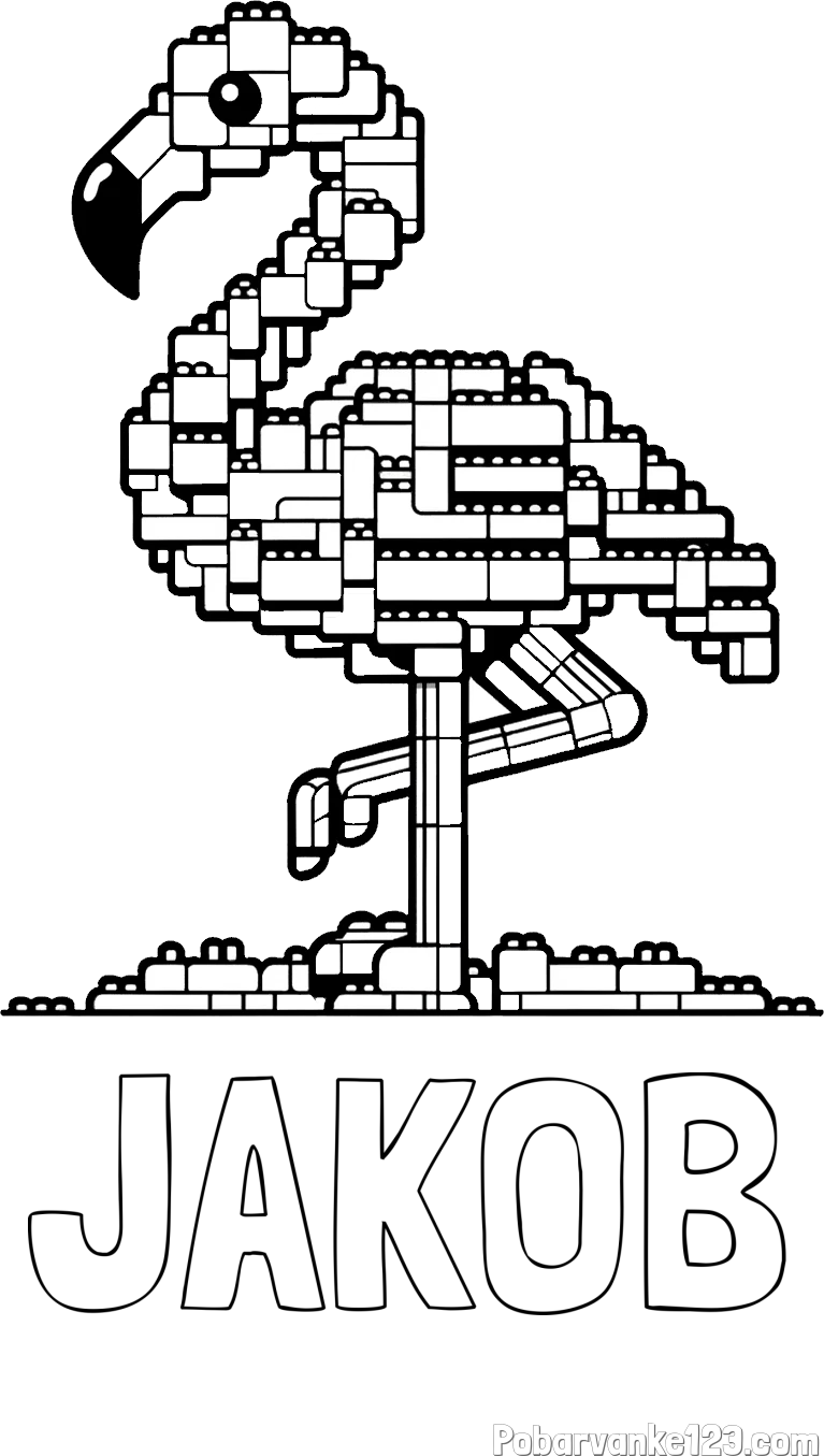 Pobarvanka imena JAKOB in pobarvanka flaminga sestavljenega iz LEGO kock