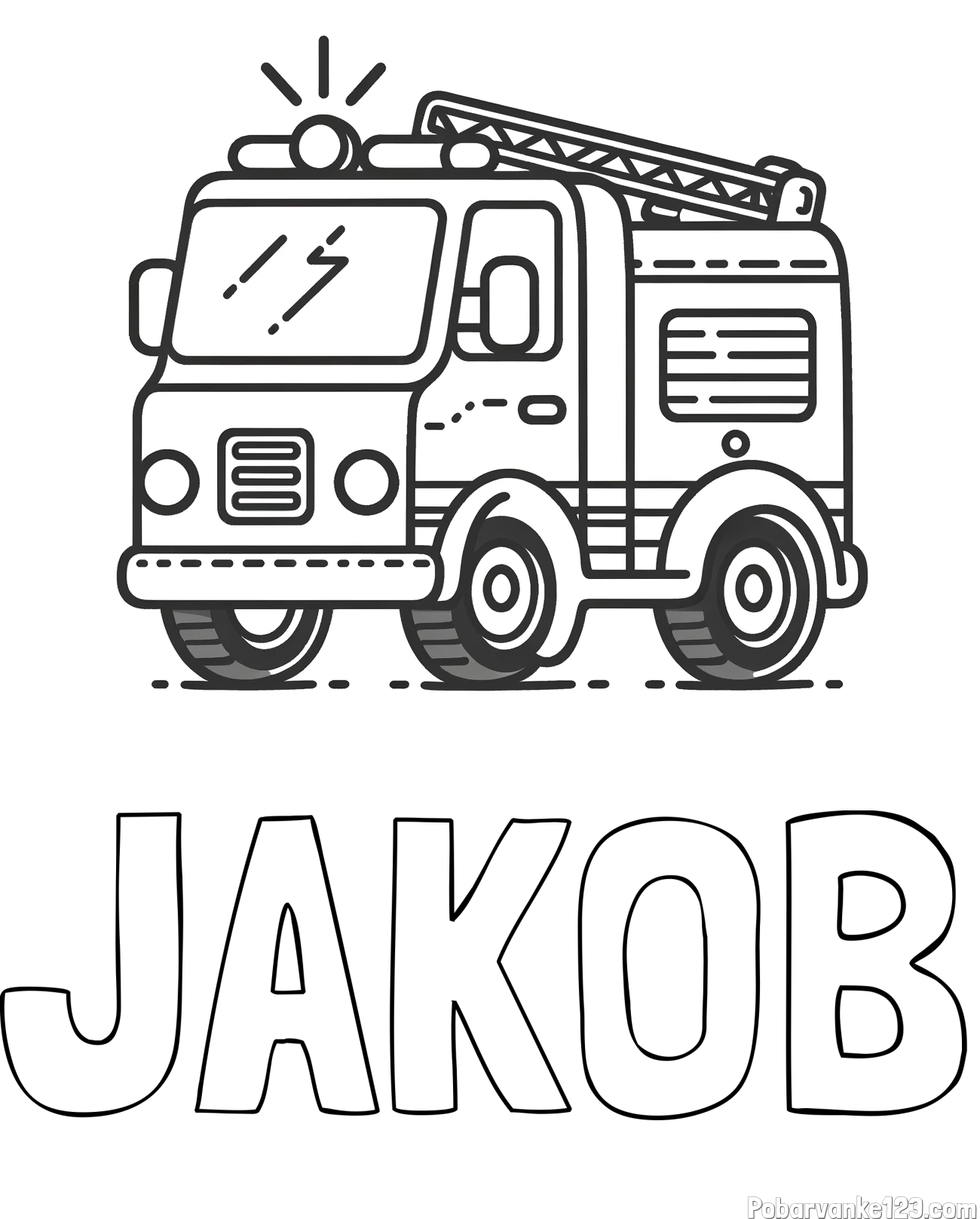 Pobarvanka imena JAKOB in pobarvanka gasilskega avta z vklopljeno sireno