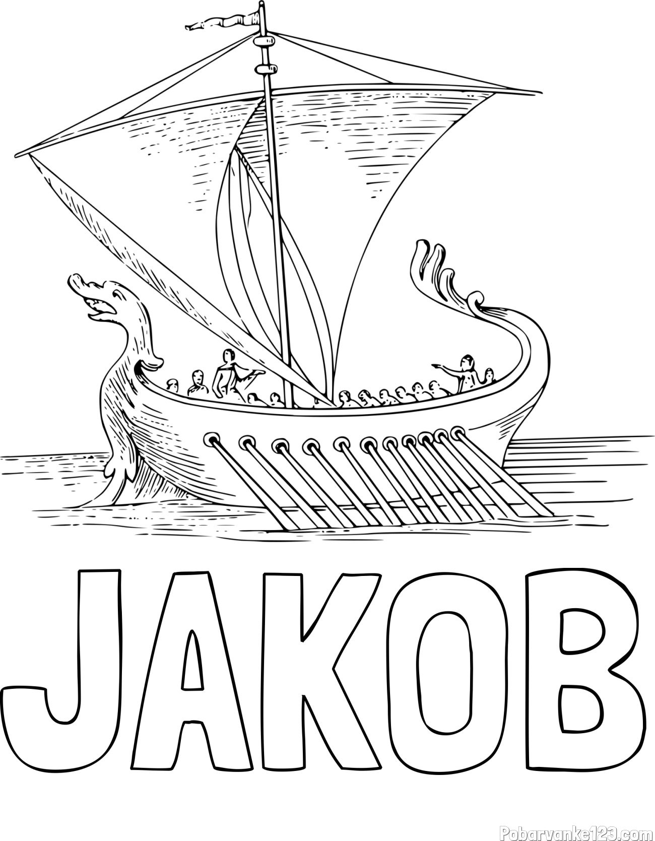 Pobarvanka imena JAKOB in pobarvanka stare bojne ladje - galeje