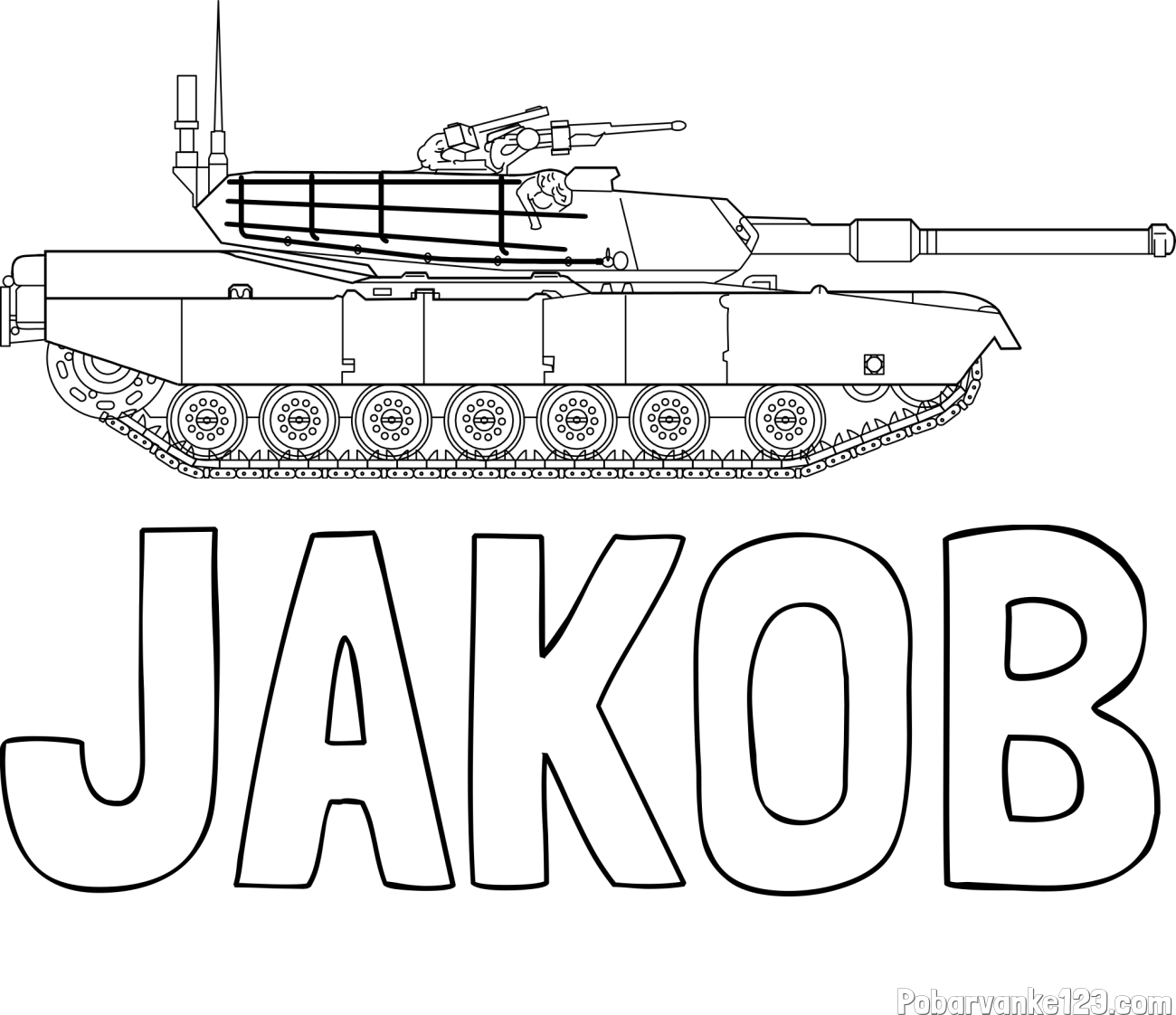 Pobarvanka imena JAKOB in pobarvanka tanka M1 Abrams