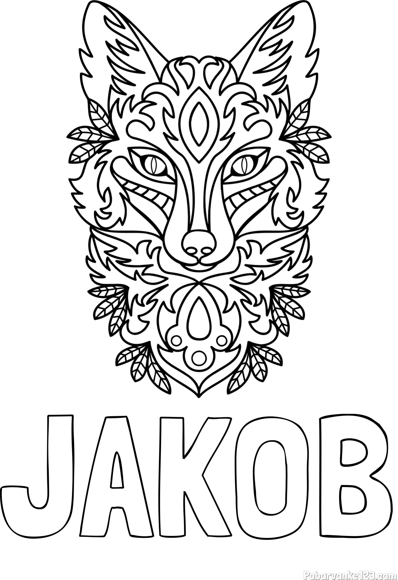 Pobarvanka imena JAKOB in pobarvanka volka - mandale