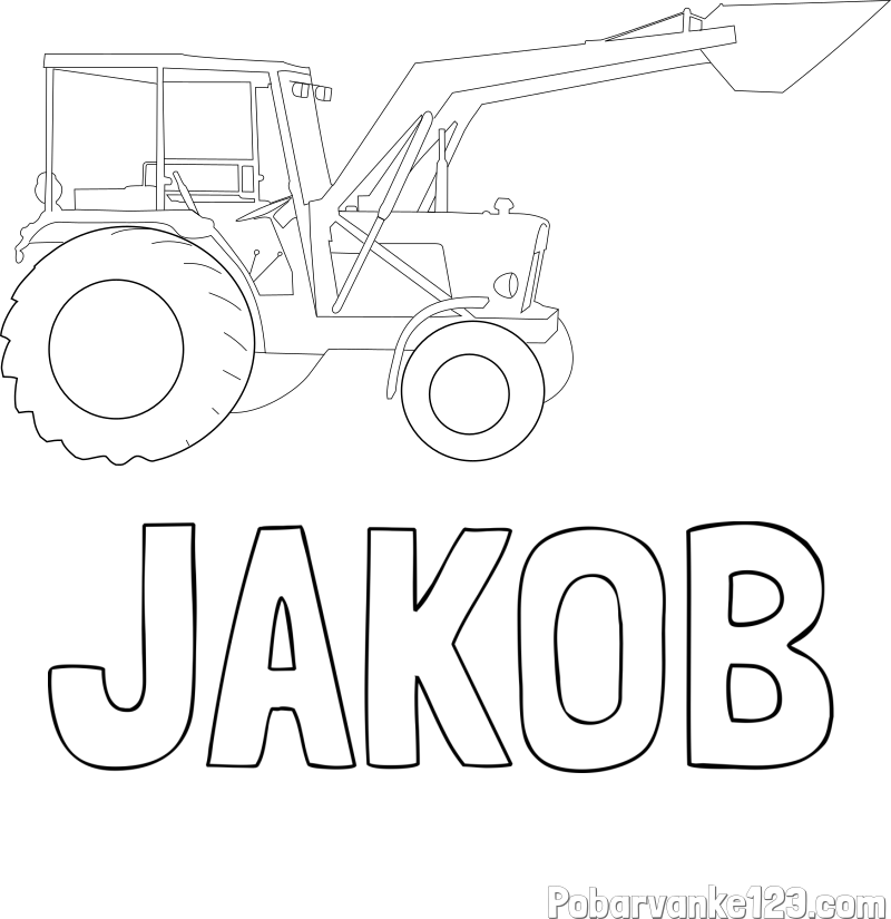 Pobarvanka imena JAKOB in traktor 2