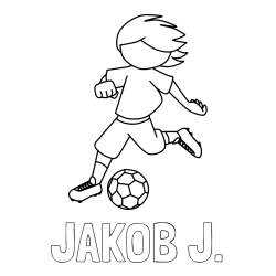 Online izdelana pobarvanka - Pobarvanka imena JAKOB J. in otroška pobarvanka preprosto ilustriranega nogometaša