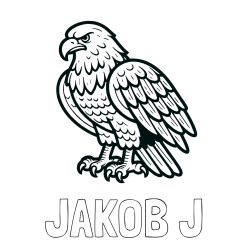 Online izdelana pobarvanka - Pobarvanka imena JAKOB J in pobarvanka orla