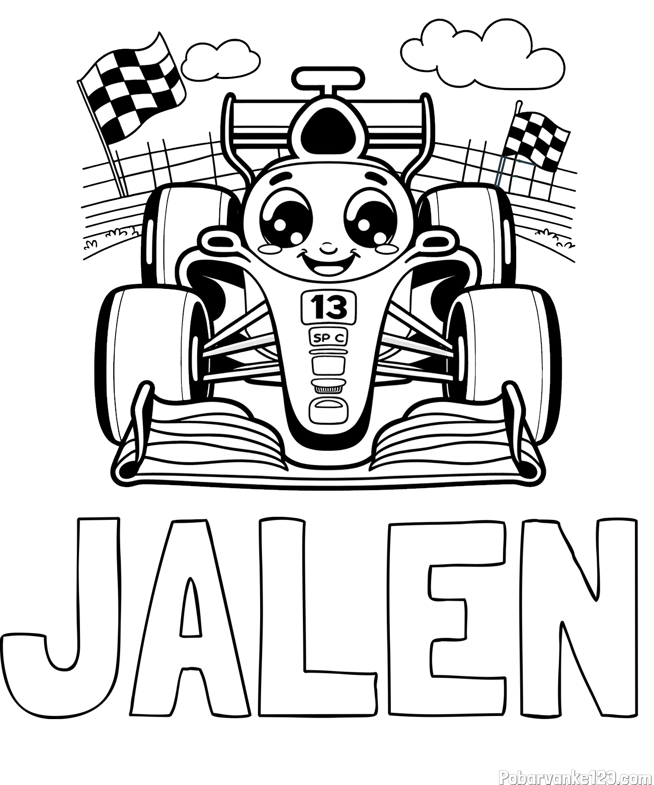 Pobarvanka imena JALEN in otroška pobarvanka FORMULA 1