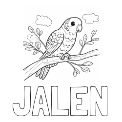 Online izdelana pobarvanka - Pobarvanka imena JALEN in pobarvanka ljubkega kanarčka na veji