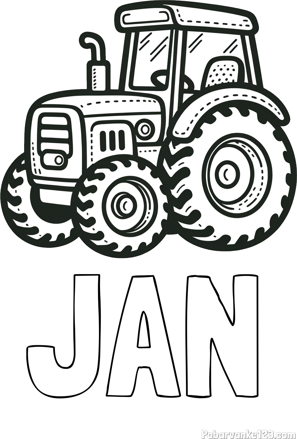Pobarvanka imena JAN in pobarvanka čudovitega traktorja