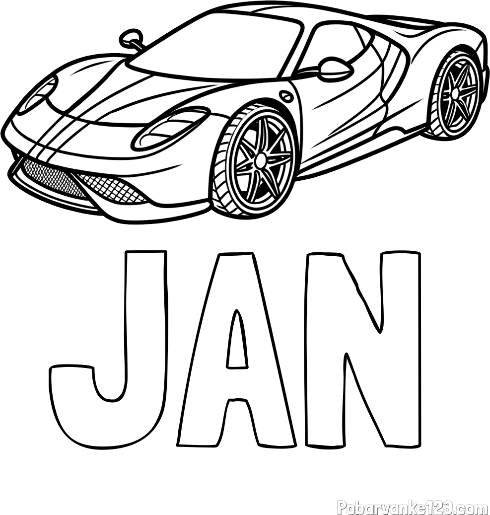 Pobarvanka imena JAN in pobarvanka dirkalnega avtomobila
