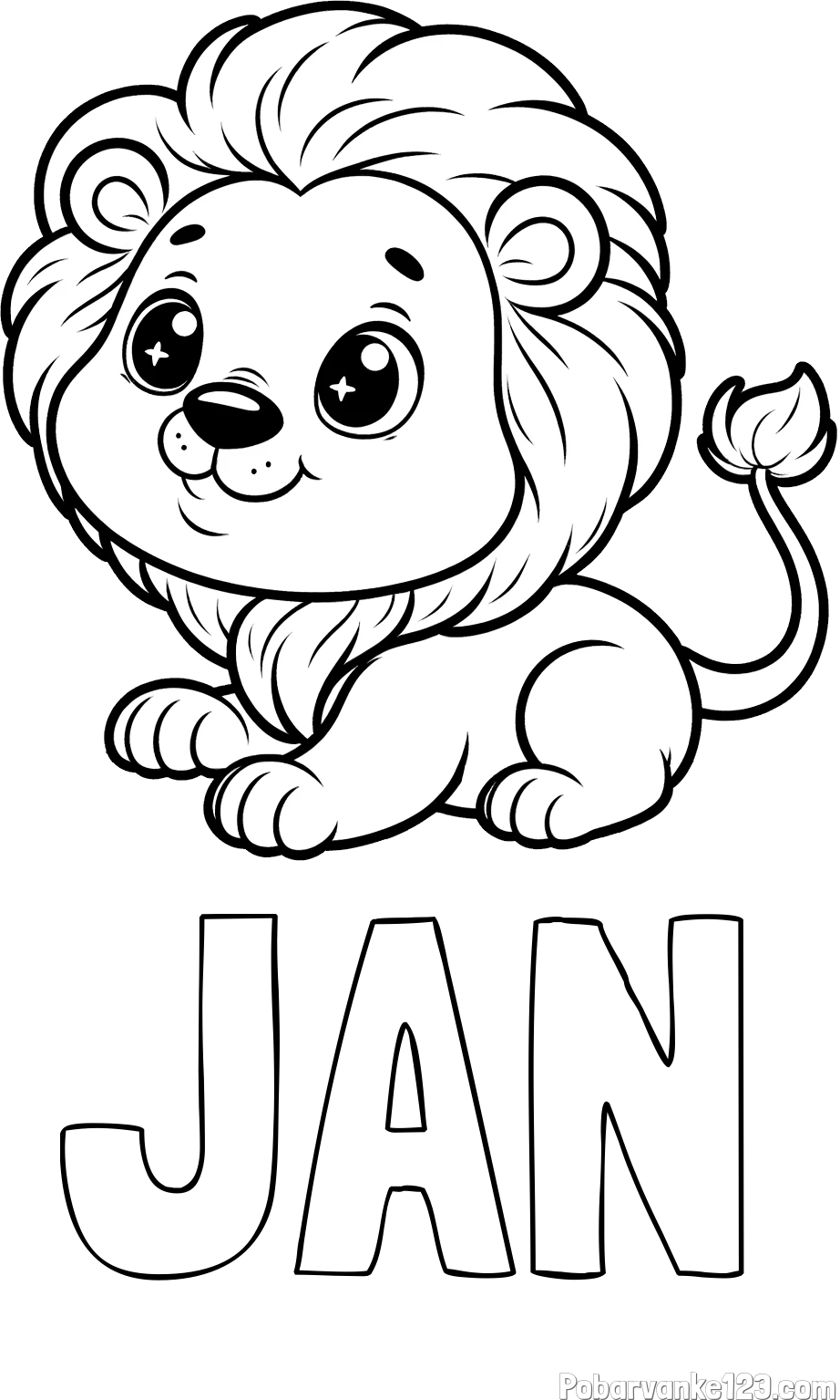 Pobarvanka imena JAN in pobarvanka igrivega levčka