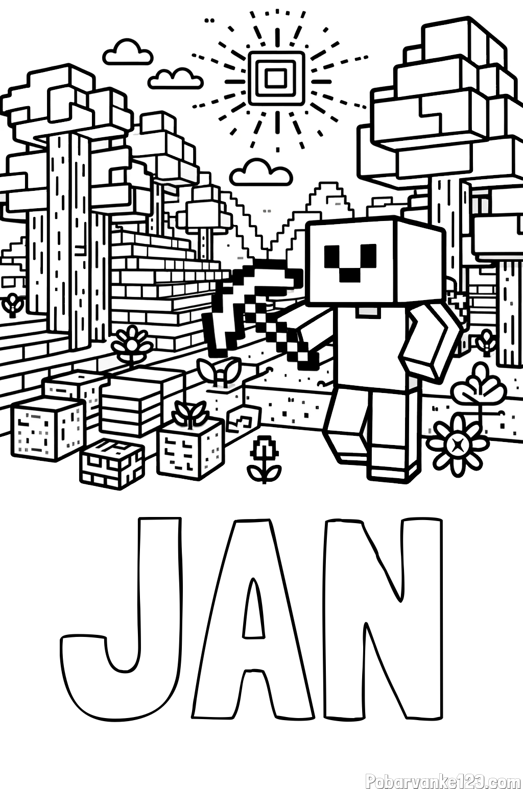 Pobarvanka imena JAN in pobarvanka Minecraft sveta