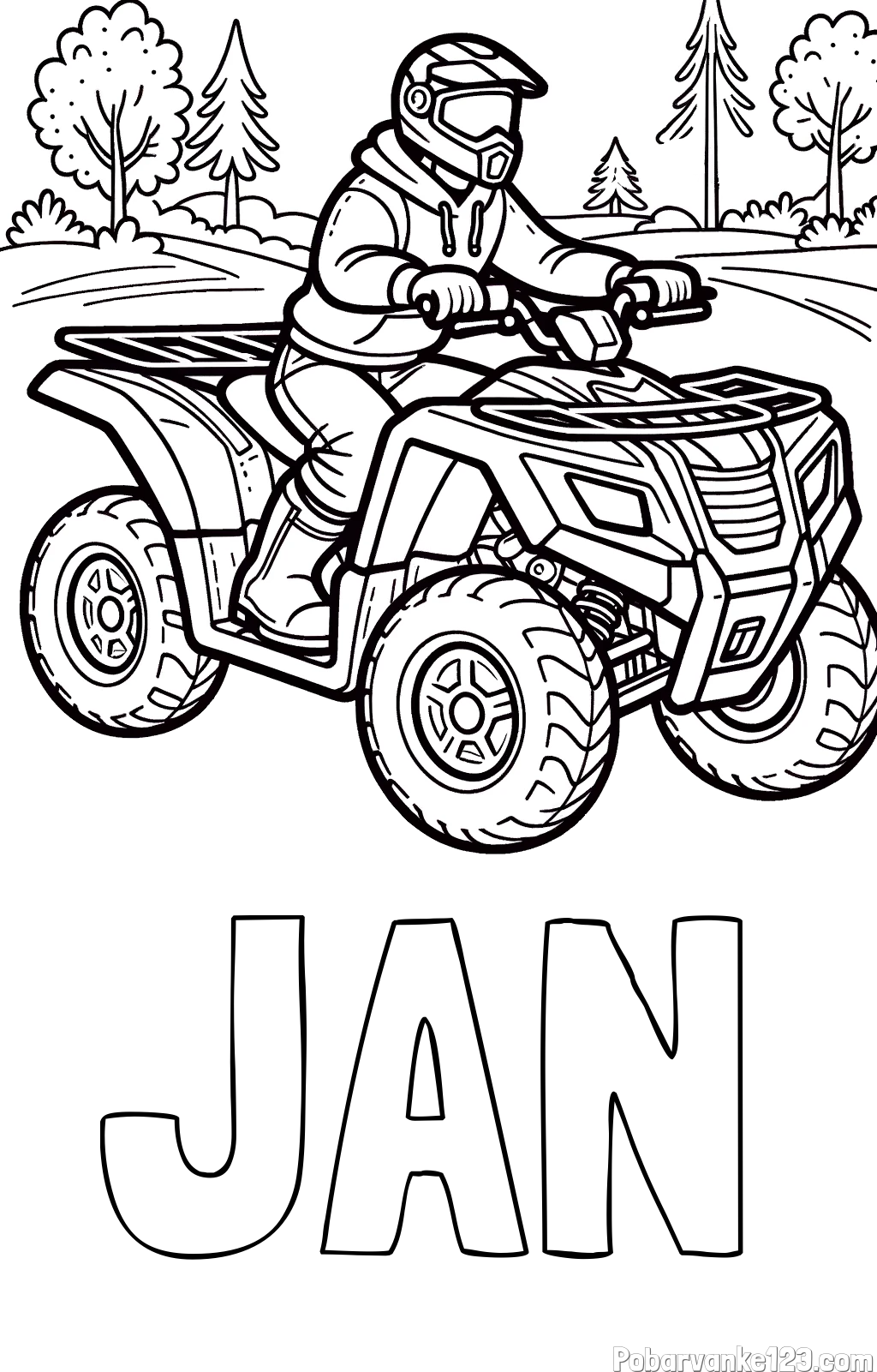 Pobarvanka imena JAN in pobarvanka motorista na štirikolesniku