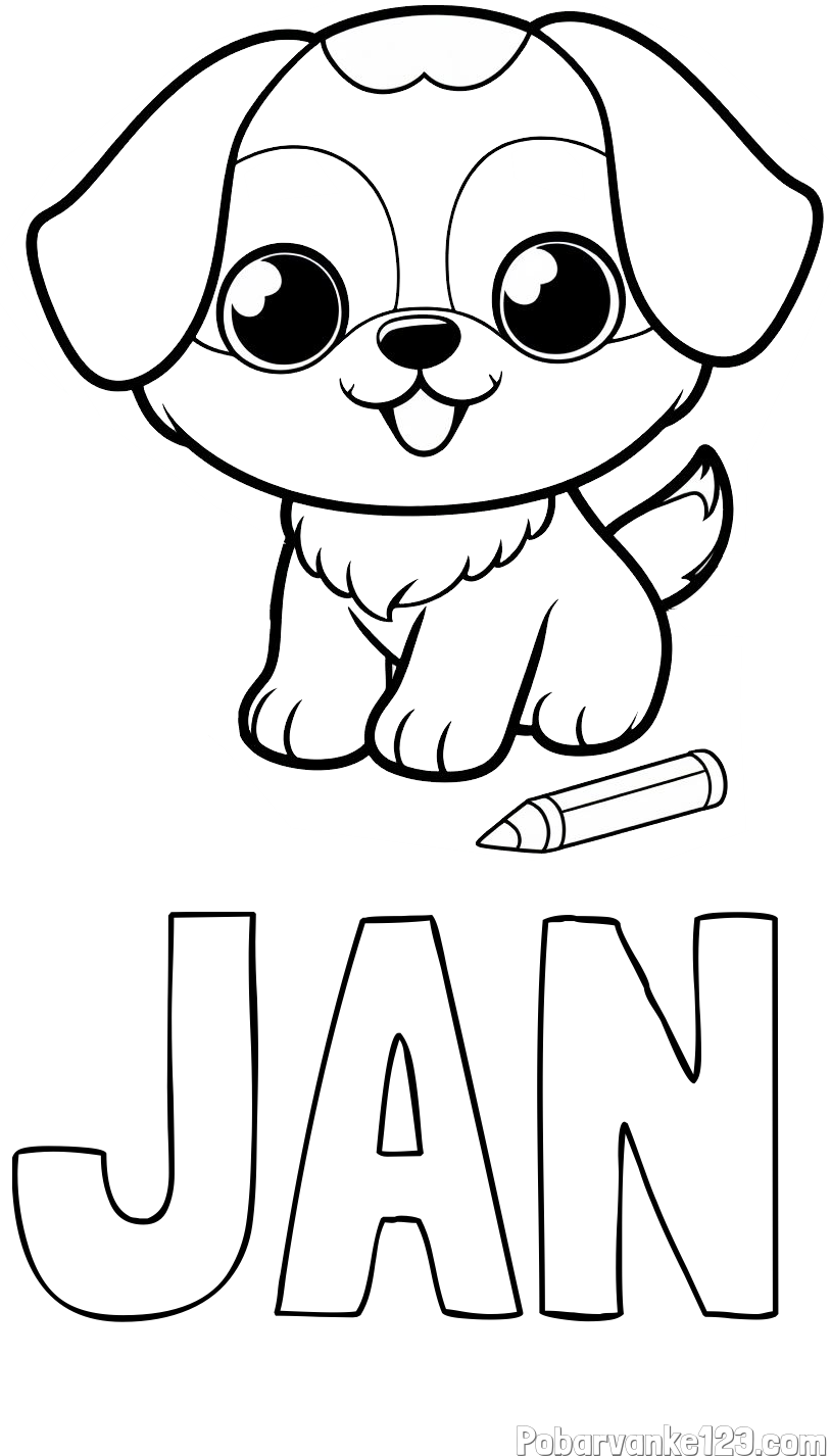 Pobarvanka imena JAN in pobarvanka prikupnega kužka