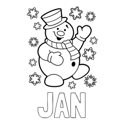 Pobarvanka imena JAN in pobarvanka veselega snežaka