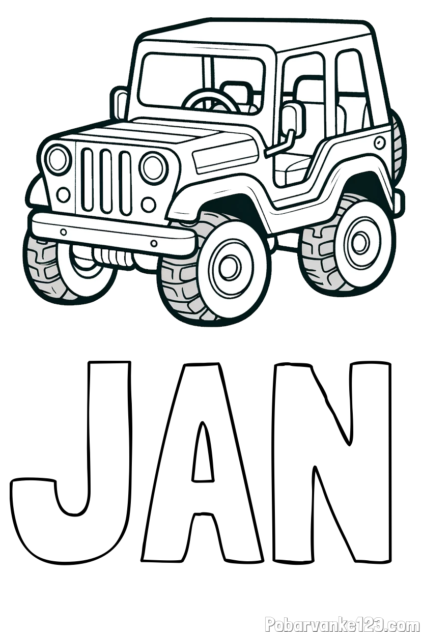 Pobarvanka imena JAN in preprosta pobarvanka jeep-a