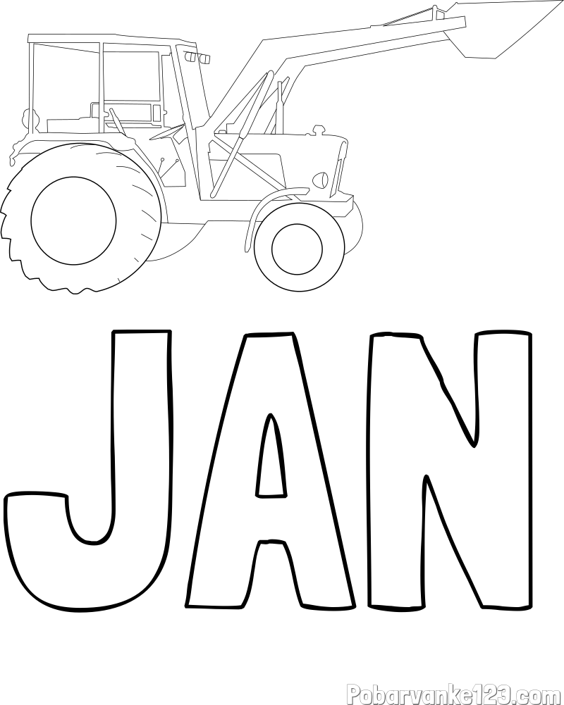 Pobarvanka imena JAN in traktor 2