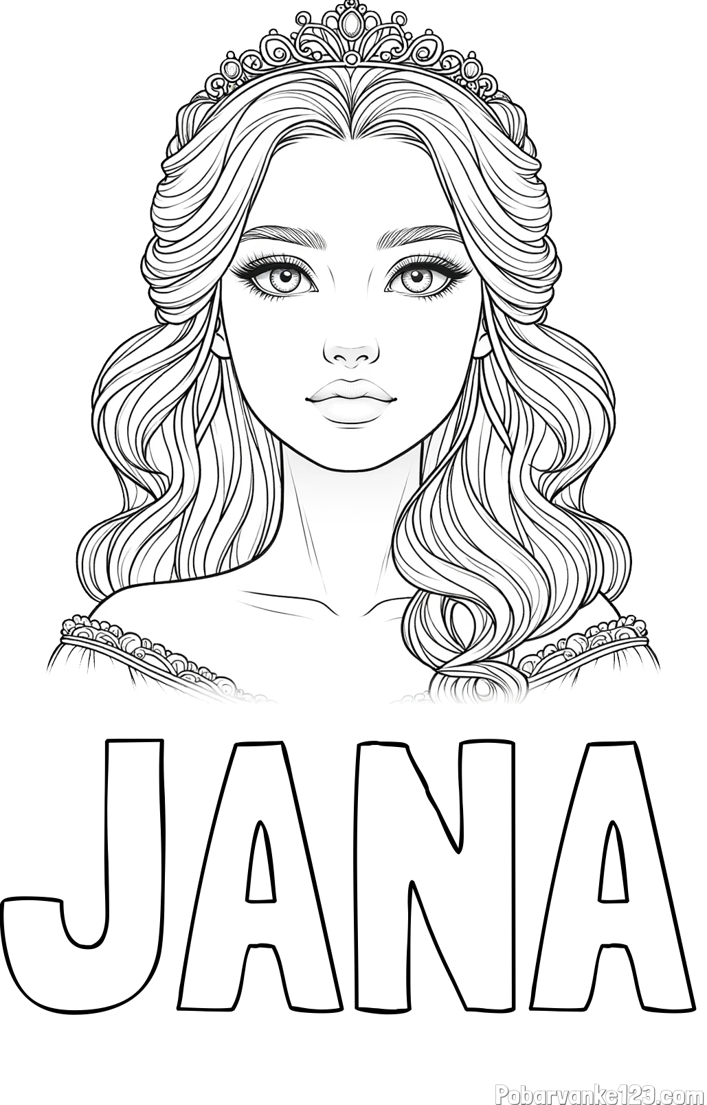 Pobarvanka imena JANA in pobarvanka ljubke princese s krono