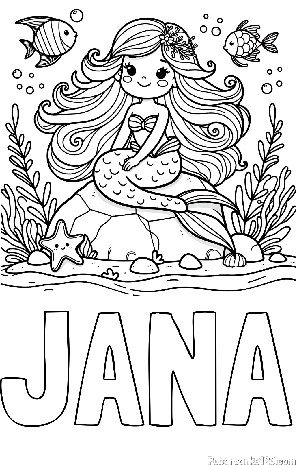 Pobarvanka imena JANA in pobarvanka prikupne male morske deklice