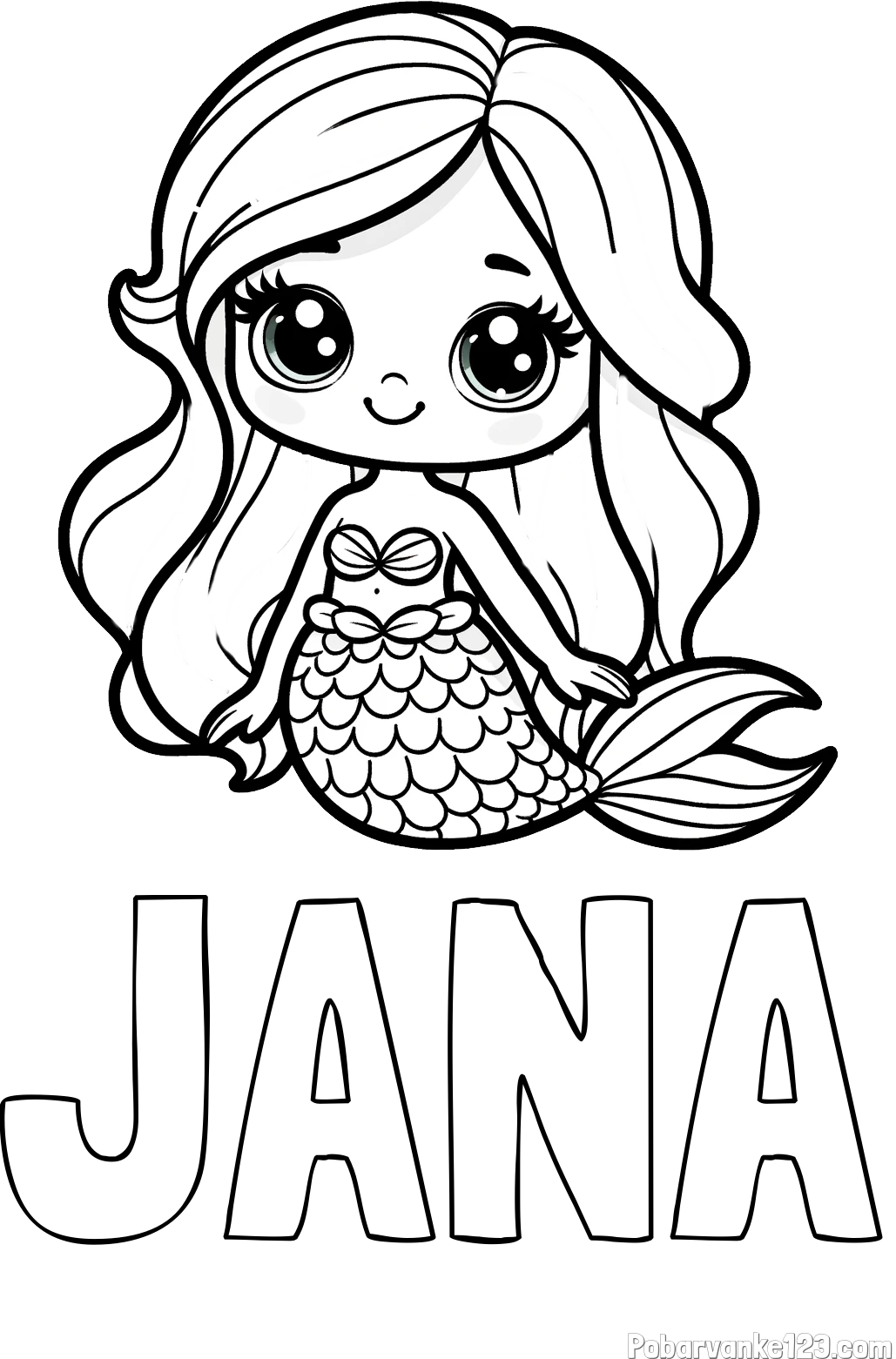 Pobarvanka imena JANA in pobarvanka prikupne morske deklice
