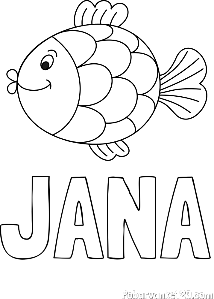 Pobarvanka imena JANA in pobarvanka ribice