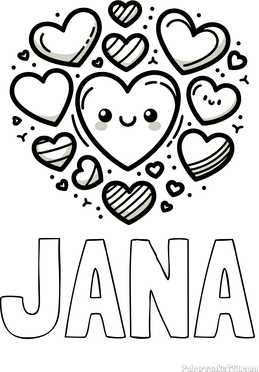Pobarvanka imena JANA in pobarvanka srčkov
