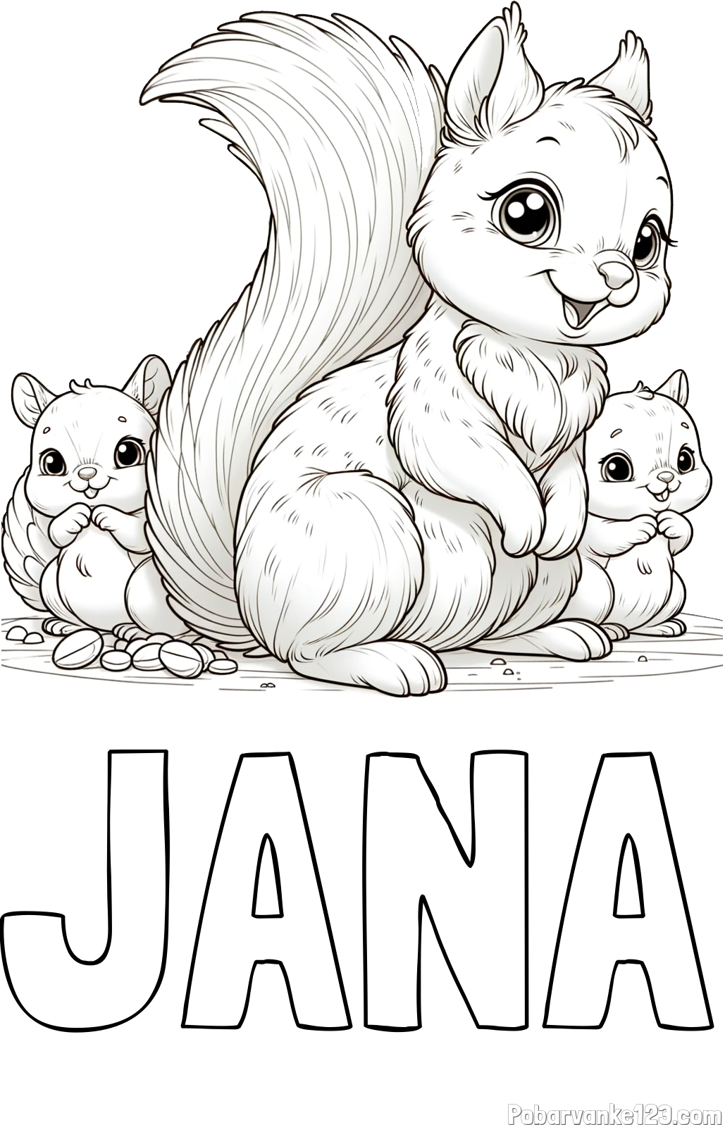Pobarvanka imena JANA in pobarvanka veveričje družine