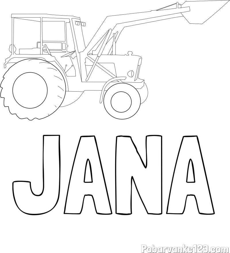 Pobarvanka imena JANA in traktor 2