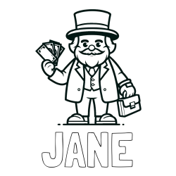 Online izdelana pobarvanka - Pobarvanka imena JANE in pobarvanka požrešnega bankirja