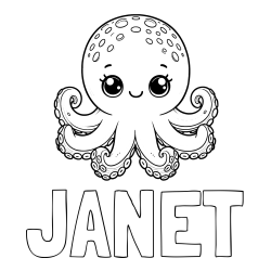 Online izdelana pobarvanka - Pobarvanka imena JANET in otroška pobarvanka ljubke hobotnice