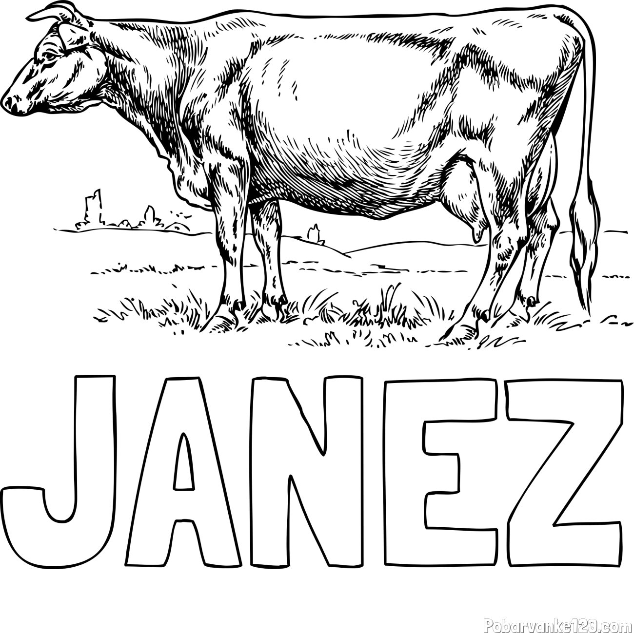 Pobarvanka imena JANEZ in pobarvanka krave na paši