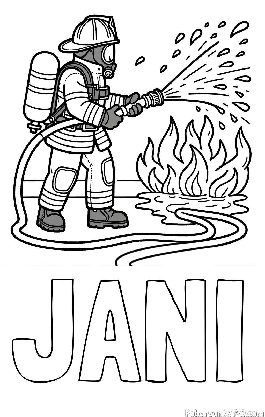 Pobarvanka imena JANI in pobarvanka gasilca in velikega požara